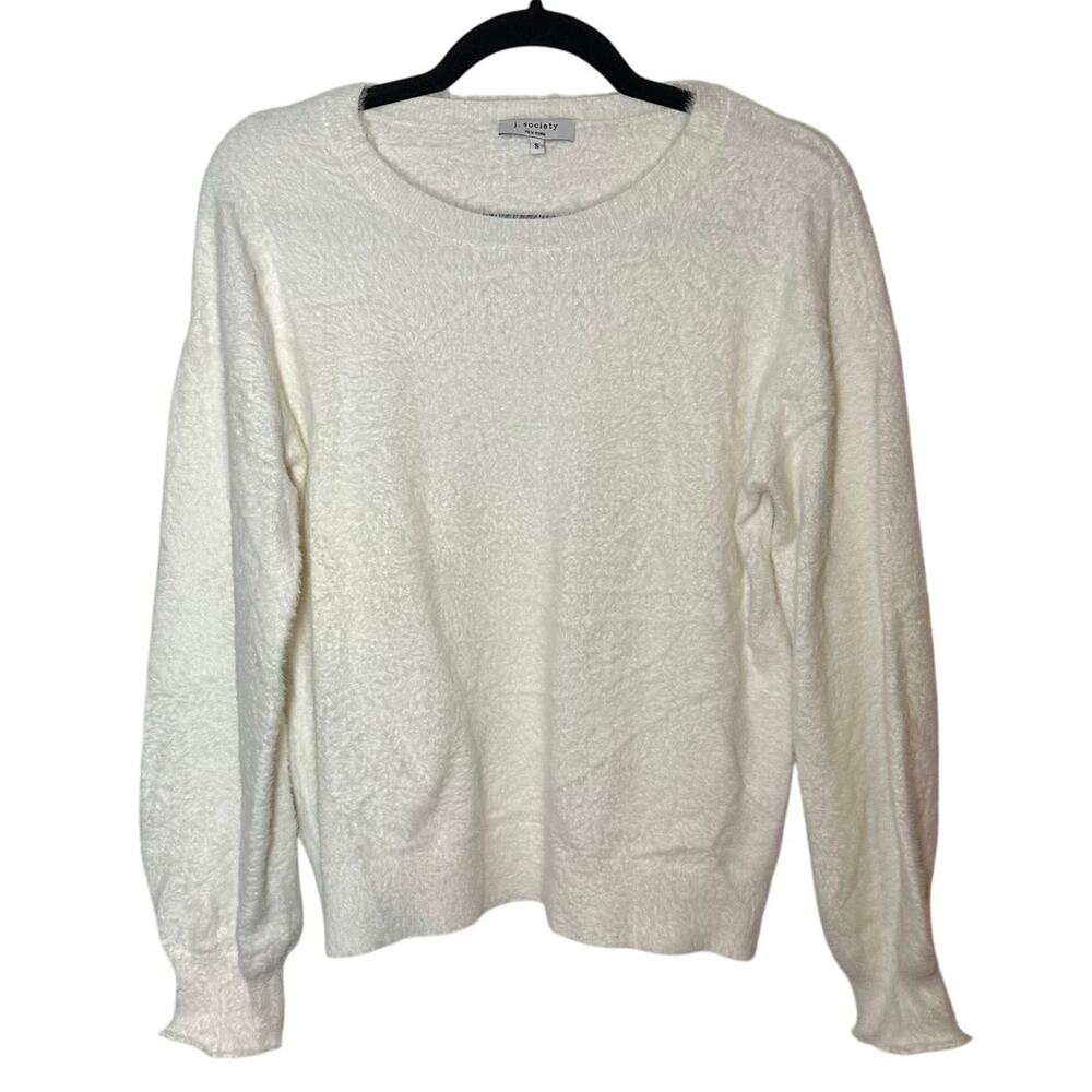 J. Society Women's White Eyelash Soft Sweater Size Small